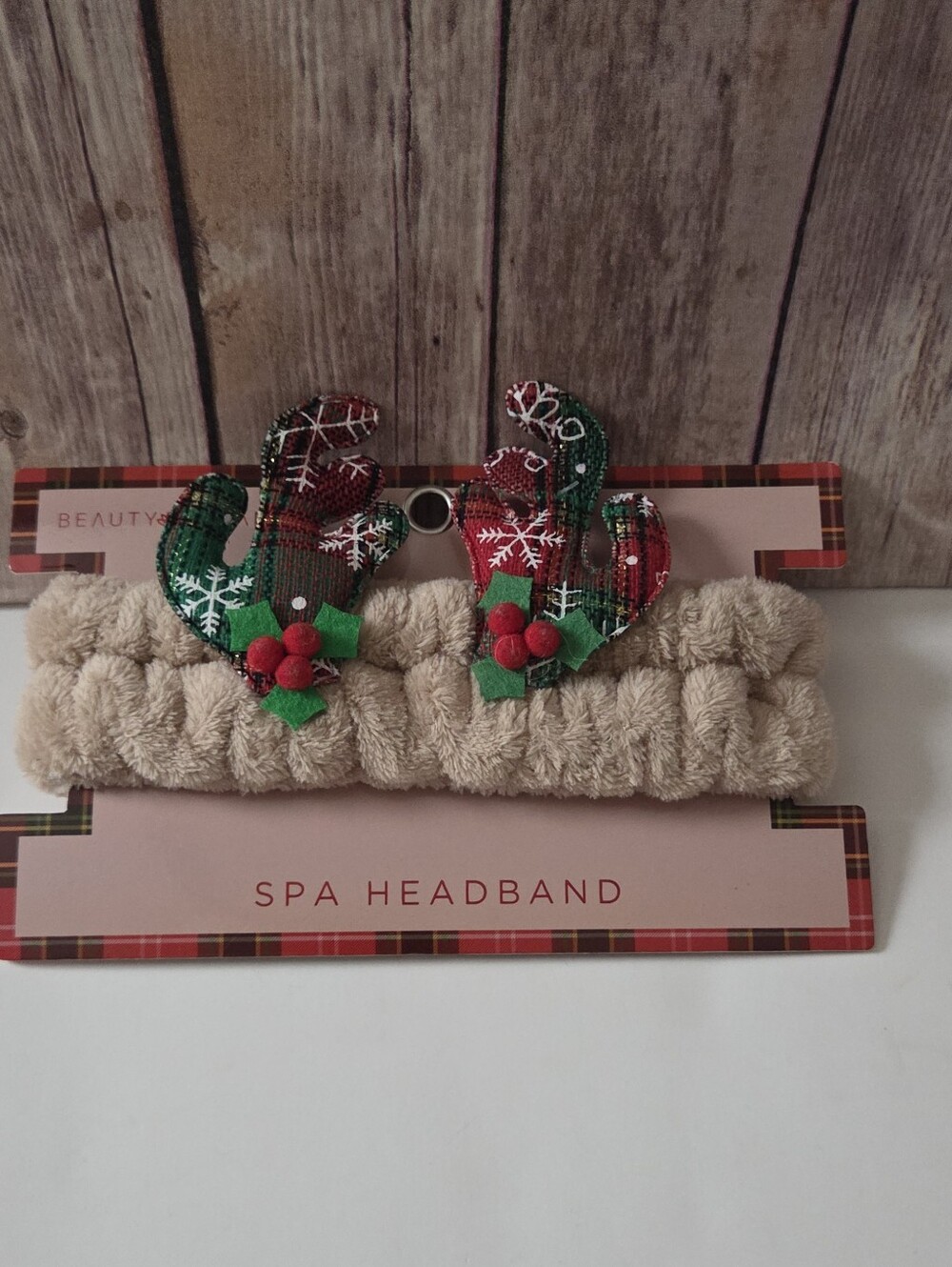 Beauty Balance Spa Headband with Red & Green Reindeer Antlers NIP